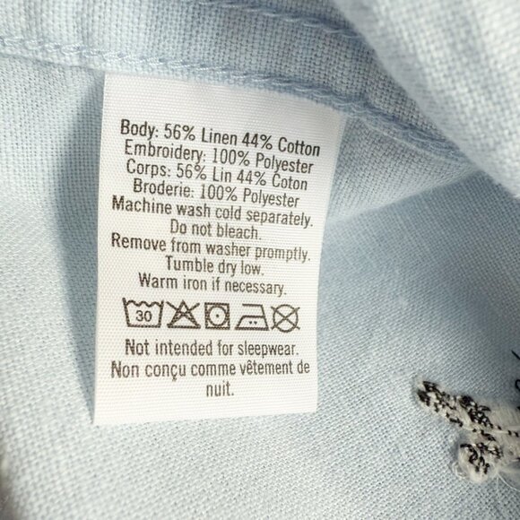 Janie and Jack Boys 2T Bird Button Down Shirt Light Blue Embroidered Linen Blend - Picture 8 of 9